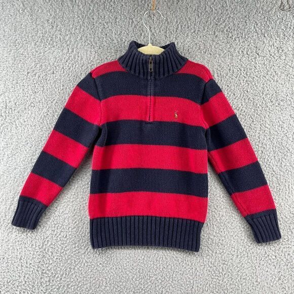 Ralph Lauren Striped Cotton Interlock Pullover Boys size 5 red navy blue stripe - Picture 2 of 12